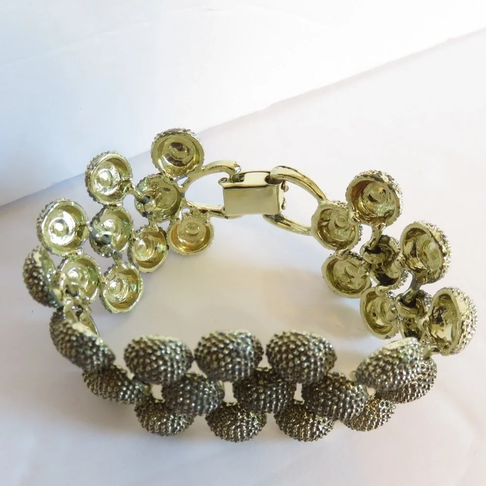 Vintage Gold‎ Tone Textured Half Bead Bracelet Women Fashion Jewelry